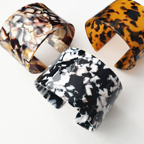 Acrylic Leopard Print Tortoise Shell Wide Brown Cuff Bracelet
