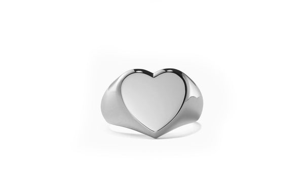Heart Signet Ring in 18K White Gold Plated