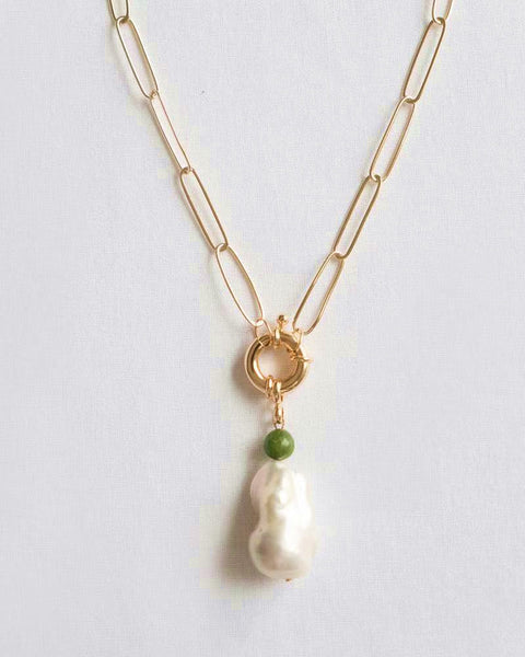 Paper Clip Style Pearl Pendant Necklace