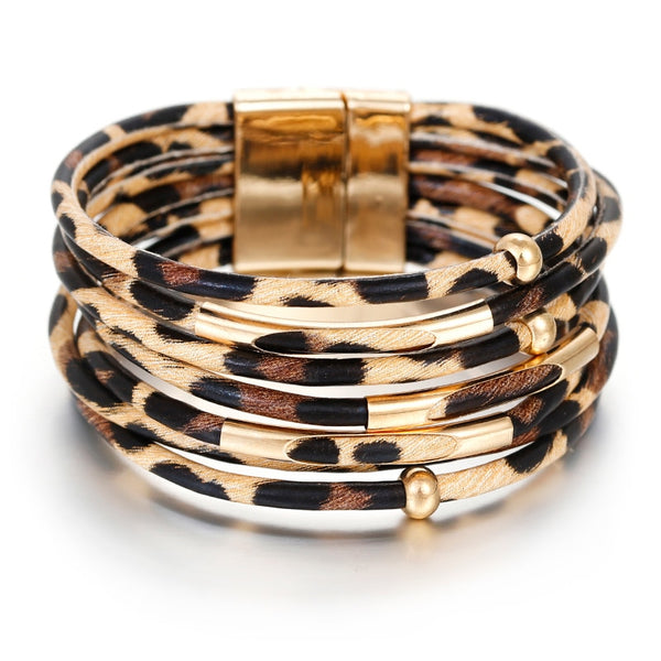 Leopard Leather Bracelet Cuff