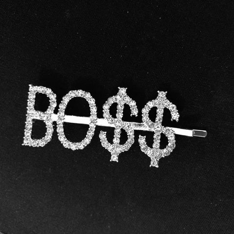 Boss Bo$$ Rhinestone Bobby Pin with Statement Word