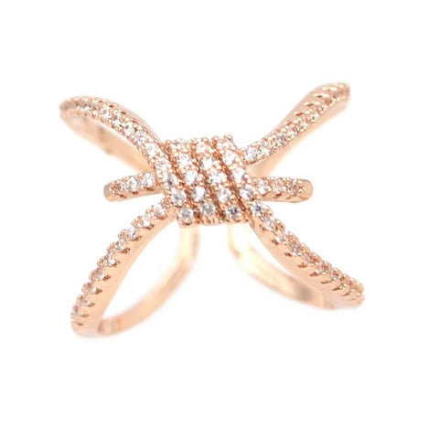 Rose Gold Adjustable Band Cross Knot Ring