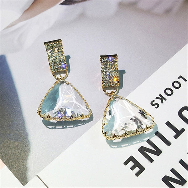 Golden Triangle Crystal Drop Earrings