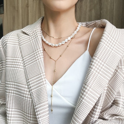 Faux Pearl Layered Necklace