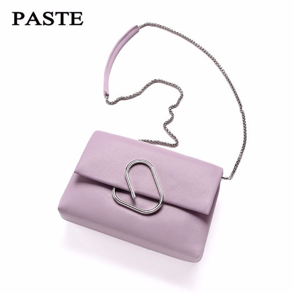 Paste Soft Leather Silver Clip Shoulder Bag