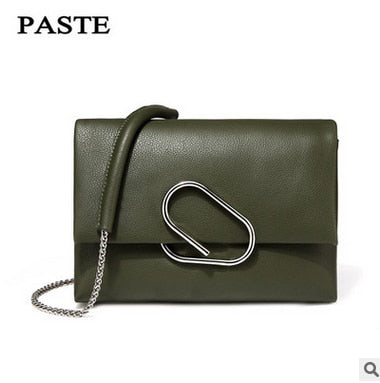 Paste Soft Leather Silver Clip Shoulder Bag